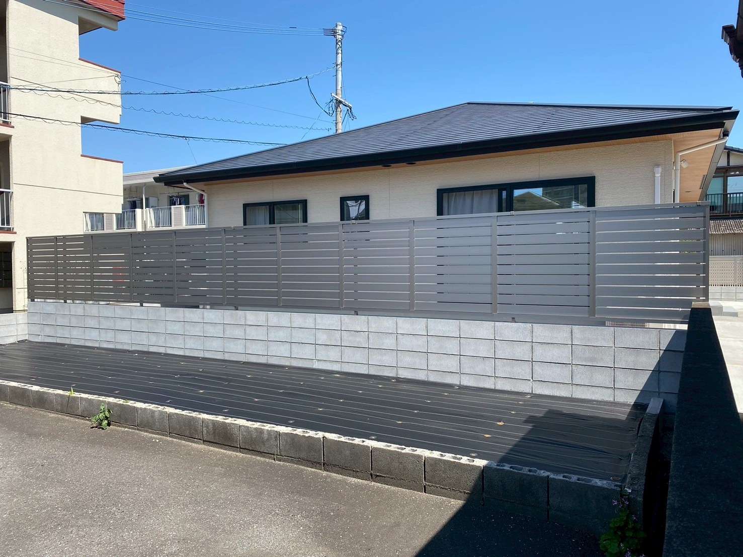 ブロック積み＆横スリット目隠しフェンス設置｜大分市